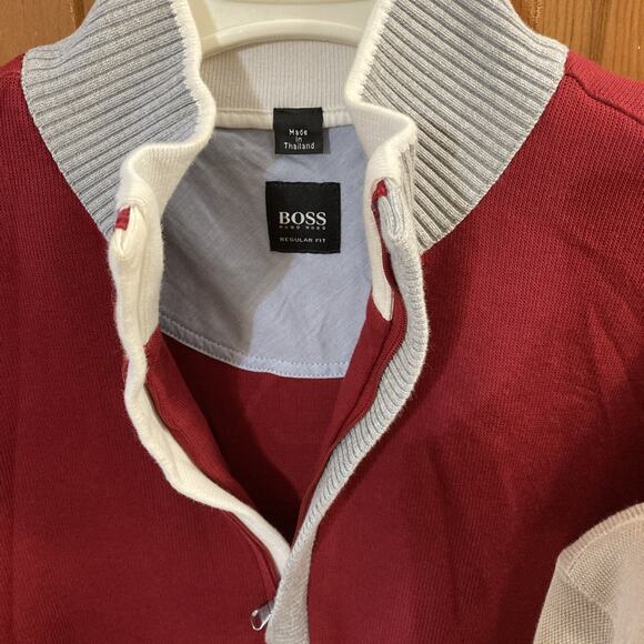 HUGO BOSS Men's 1/2 Zip PullOver Long Sleeve Shirt Set Of 2 Sz L Red Tan Preppy - Picture 4 of 9